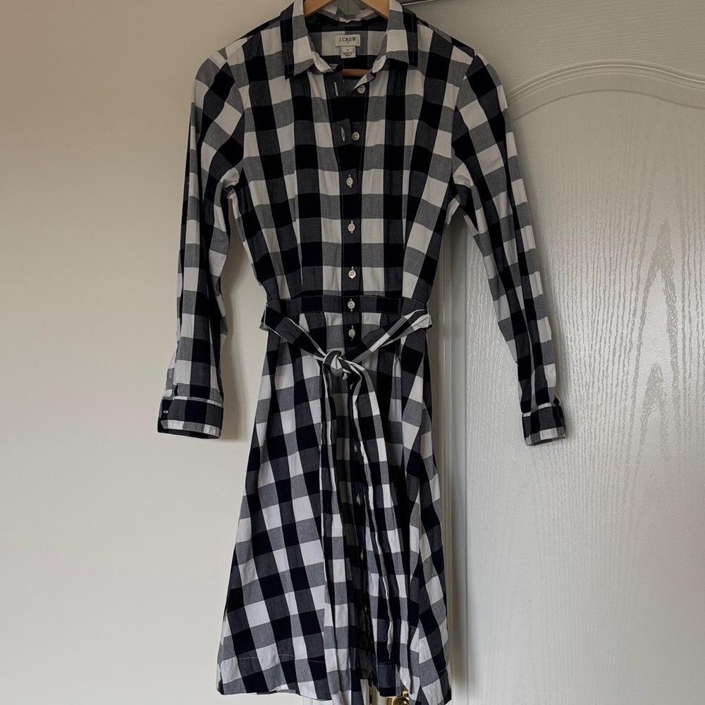 J. Crew Navy and White Buffalo Check Shirt Dress